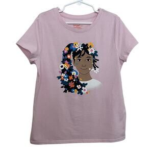 Cat & Jack | Pastel Pink Girl W Flowers In Hair Graphic Tee Size 6/7